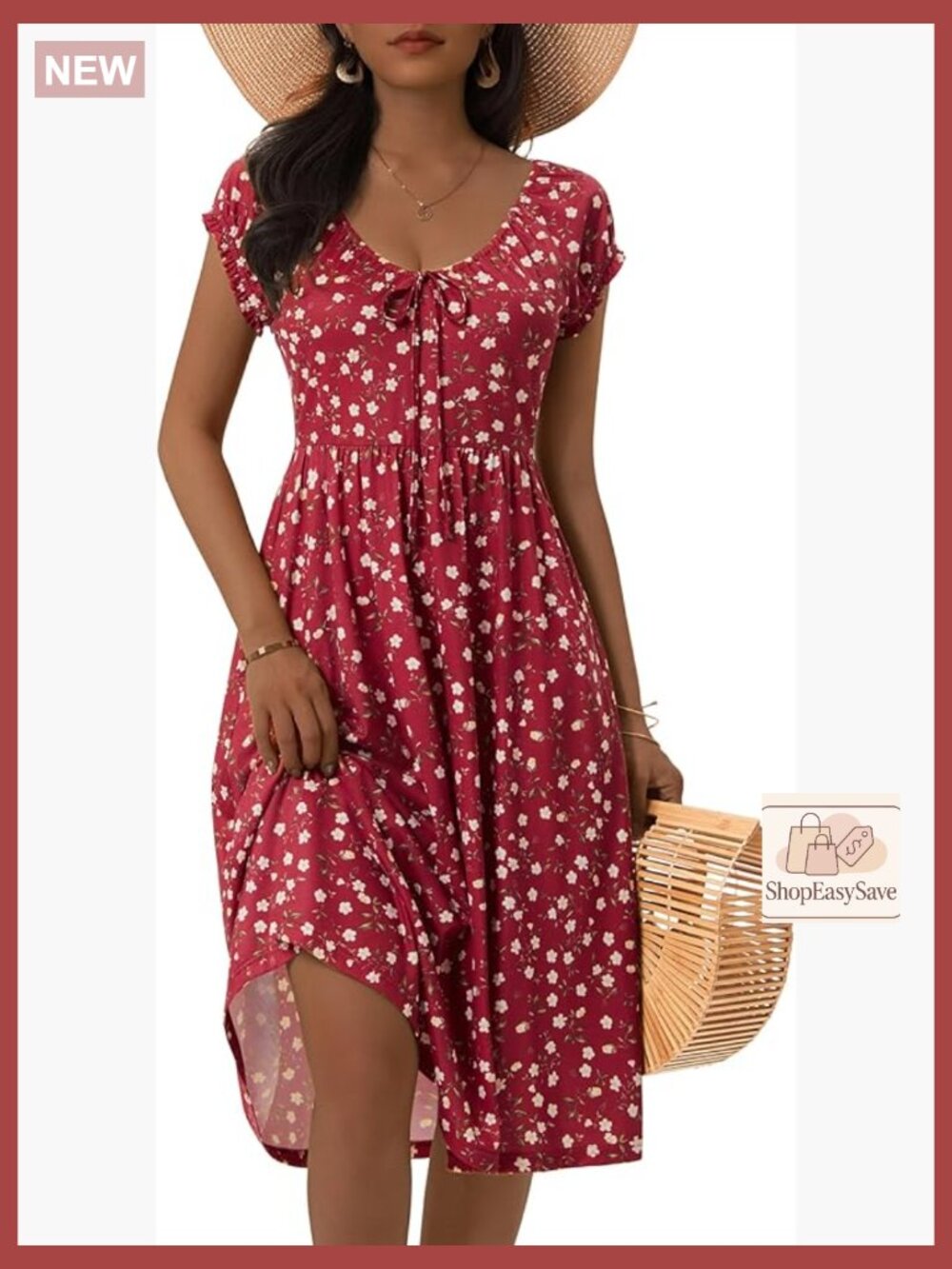 Floral V-Neck Puff Sleeve Midi Sundress with Pockets Chic Summer Casual